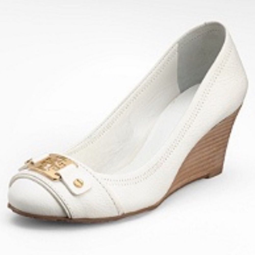 Tory Burch Cream And Brown Wedges